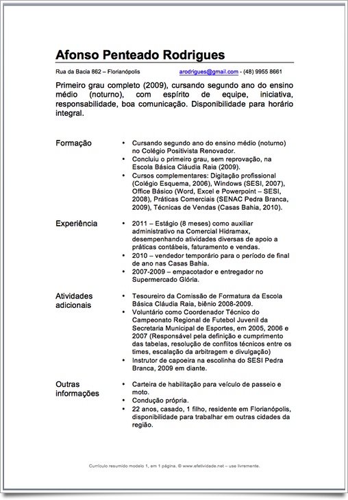 Currículo para quem não tem experiencia profissional