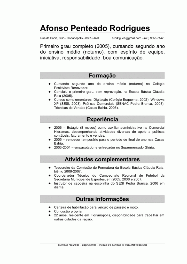 Curriculum vitae para quem não tem experiência profissional